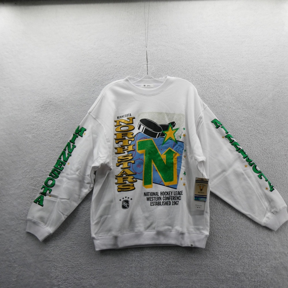 47 Brand Sweatshirt Women Small Minnesota Northstars White NHL Hockey Vintage